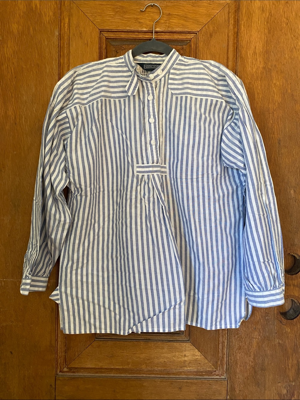 Vintage Eddie Bauer French style fisherman stripe shirt blouse blue white womens